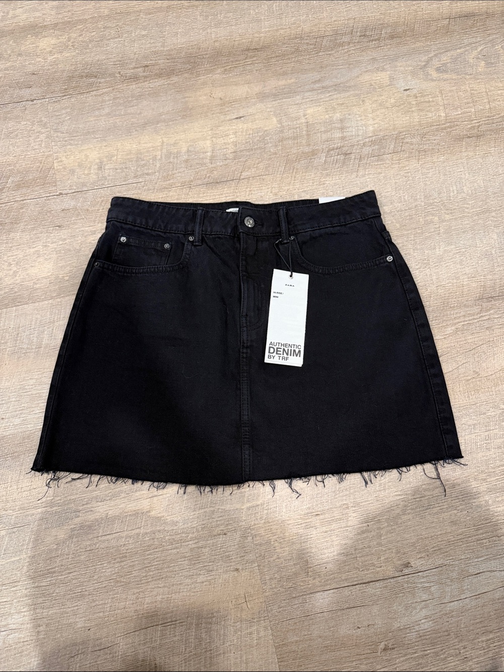 Zara Black Frayed Hem Denim Mini Skirt